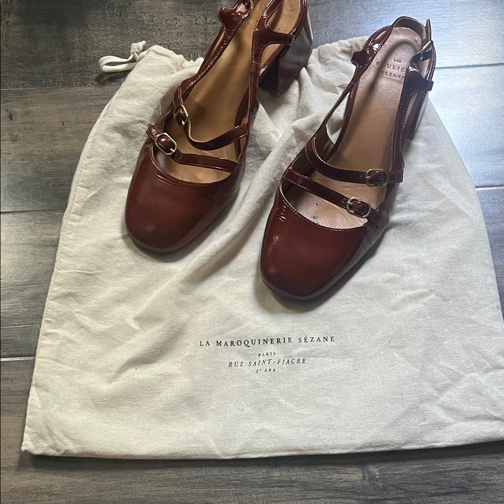 Sezane Rich Brown Leather Heels